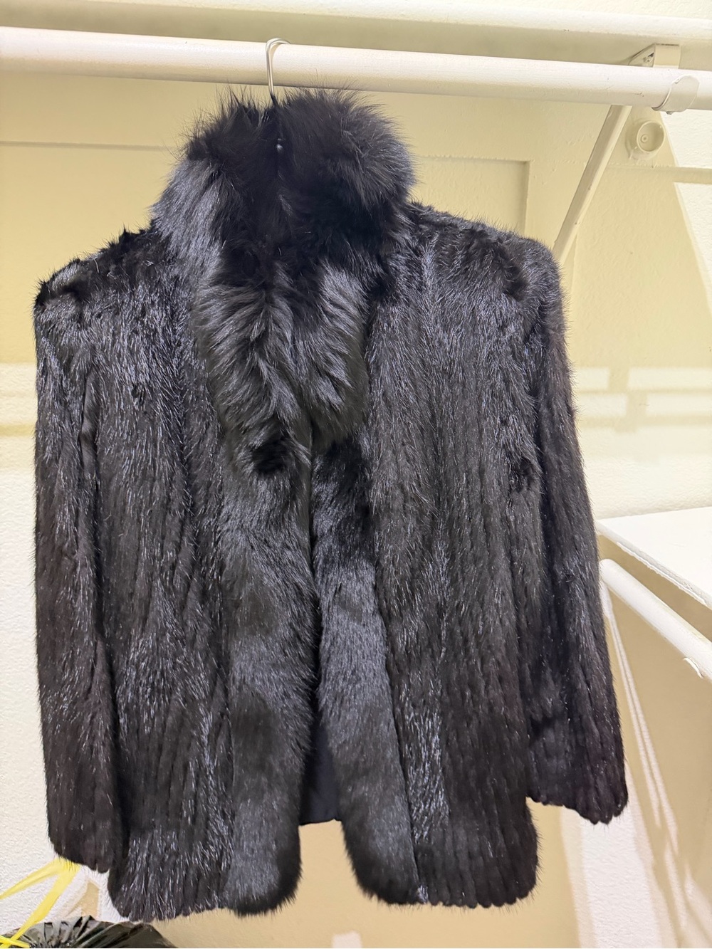 Black Fur Coat with Plush Collar - Women’s Jacket